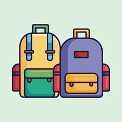 Two cartoon backpacks in different colors ready for school or hiking
