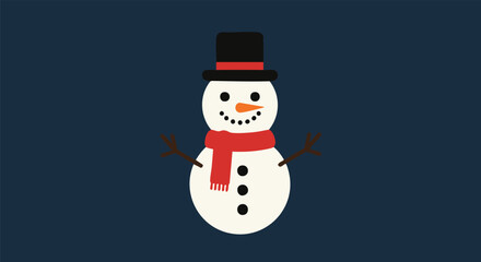 Cute Snowman with Top Hat and Scarf