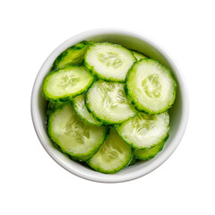 White Bowl of fresh cucumber slices on transparent background
