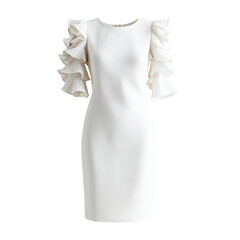 White dress with ruffle sleeves on transparent background