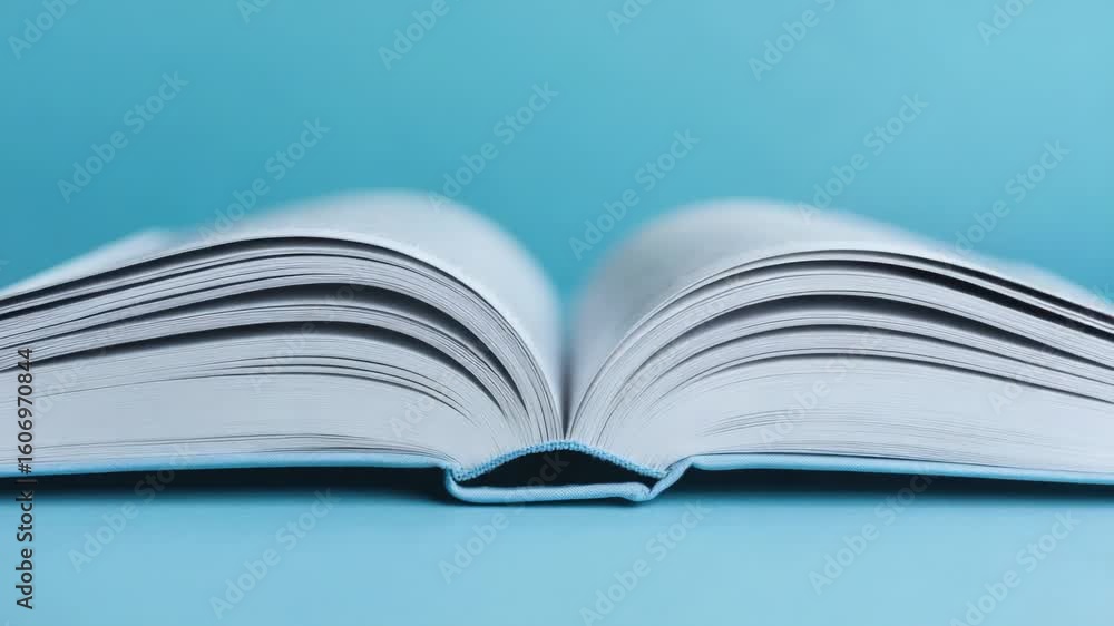 Poster a single open book placed on a table with no additional context