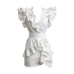 White dress with ruffle sleeves on transparent background