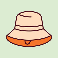Stylized bucket hat with orange brim and light green background illustration