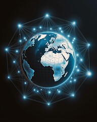 Blue Earth Globe Connected by Digital and Bright dots showing digital connectivity all over the world