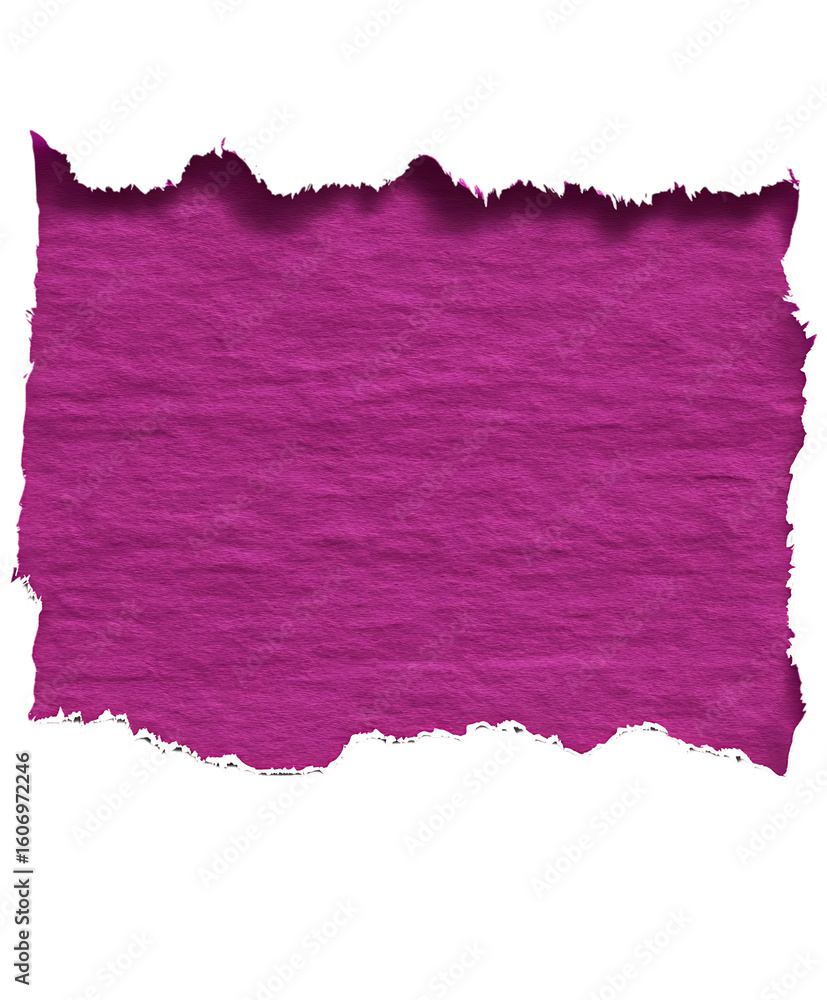 Poster torn piece of textured fuchsia paper with jagged edges isolated isolated on white or transparent png