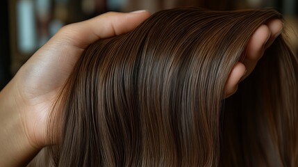 Fototapeta premium Hair texture close-up showing soft, shiny strands in natural light