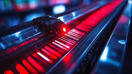 Scanning device reads barcode with bright red light