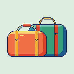 Two stylized travel bags in orange and green with carrying handles illustration