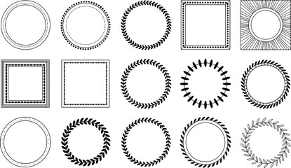 Decorative circular and square frames with botanical and dotted embellishments border