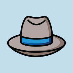 Illustration of a Stylish Fedora Hat with Blue Ribbon Against Blue Background