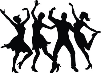 happy dancing people  black silhouette vector illustration