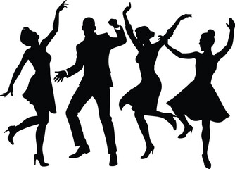 happy dancing people  black silhouette vector illustration
