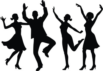 happy dancing people  black silhouette vector illustration
