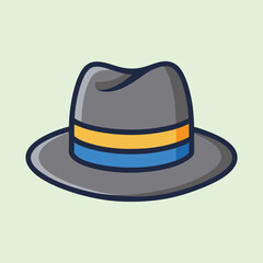 Stylish Grey Fedora with Blue and Yellow Ribbon on a Light Background