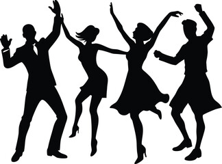 happy dancing people  black silhouette vector illustration