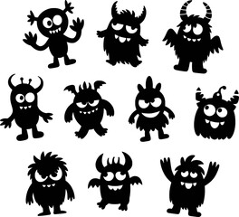 Fototapeta premium Diverse Silhouetted Monsters Collection creature black