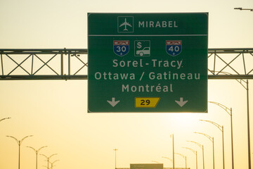 highway signs on the way to montreal canada inside canada