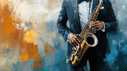 Serene symphony: Expressive artwork of a musician with a saxophone