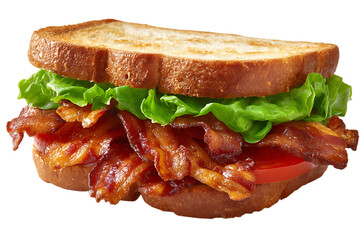 A delicious blt sandwich with crispy bacon, fresh lettuce, and ripe tomato on toast on transparent background