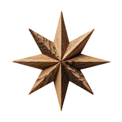 Wooden point star on transparent background