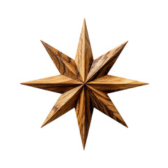 Wooden point star on transparent background