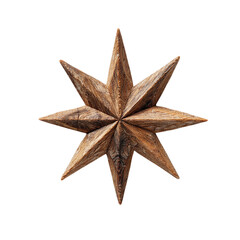 Wooden point star on transparent background