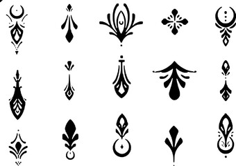 Ornate decorative elements with floral and celestial motifs vector