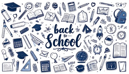 Back-to-school supplies doodle