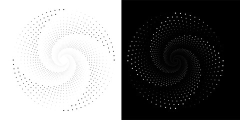 A spiral dots abstract vector illustration pattern backdrop in a metallic hue against a sleek black background.eps10