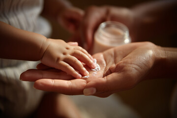 Nurse applies soothing lotion to babys hands in a caring environment during a health check