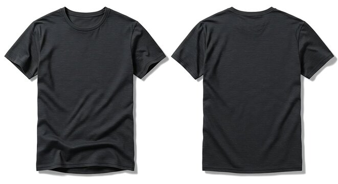 Dark grey heather tshirt, front and back view, isolated on white background