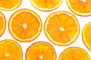 On transparent background a vibrant collection of fresh orange slices arranged on a clean transparent
