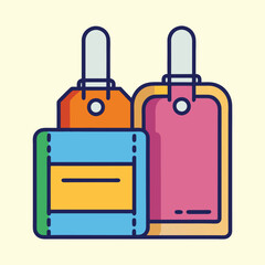 Two stylized luggage tags indicating travel and baggage identification icons