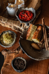 food served in luxurious antient background