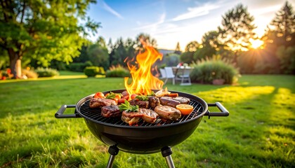 Backyard barbecue with sunset