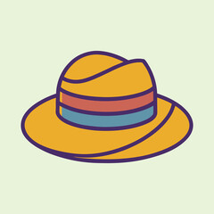Stylized Cartoon Hat with Purple Outlines and Striped Band Illustration