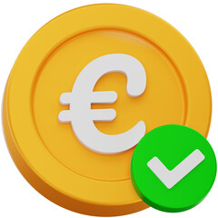 3D Render Euro Coin with Checkmark Confirmation