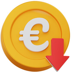 3D Render Decrease Euro Coin