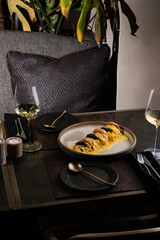 Food being served in luxurious ancient background