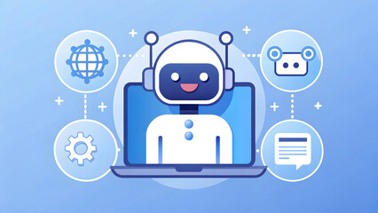 Flat style AI chatbot support system with white background