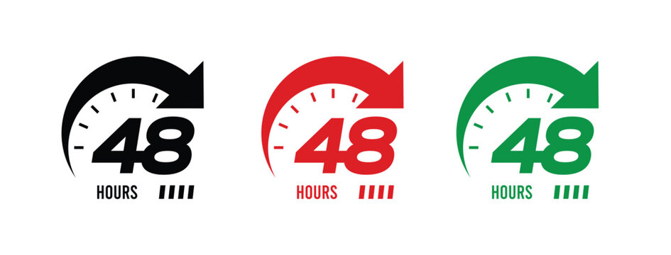 48 hour service sign, 48 hour order execution symbol, 24 hour fast sign, fast service icon.	