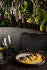 Food being served in luxurious ancient background
