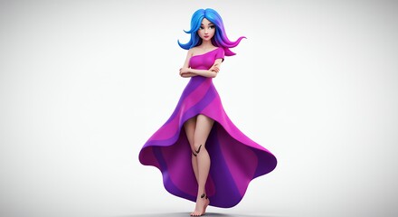 Stylish cartoon female figure in colorful dress