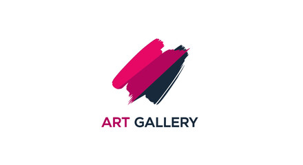 Art Gallery Logo with Abstract Pink and Gray Diagonal Brush Strokes, Creative Design