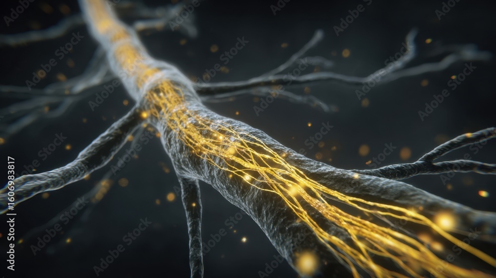 Poster crosssectional spinal cord image showing faded yellow pathways representing progressive ataxiainduce