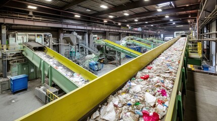 Recycling facility with conveyor belts moving waste