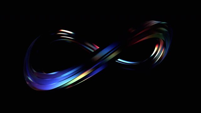 Abstract animation, iridescent infinity symbol, 4k seamless looped video, 3d render