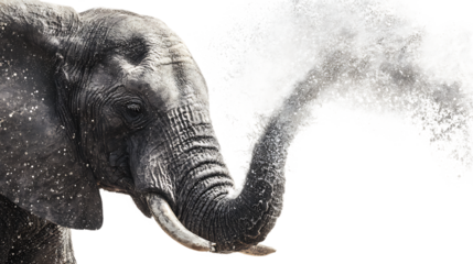 Elephant spraying water, powerful trunk