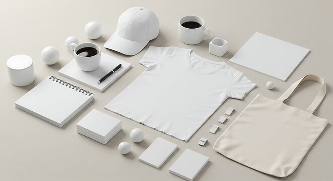 A collection of white promotional items for branding and marketing