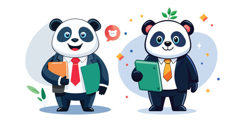 Panda CEO Holding Folder Vector Illustration, Business Panda Mascot Design, Corporate Executive Cartoon, Office Leadership Character, Professional Animal Vector Art for Marketing